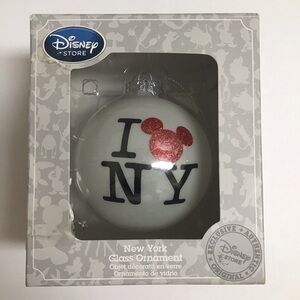 NEW Disney Store Authentic I LOVE NEW YORK Glass Christmas Ornament Mickey Ears